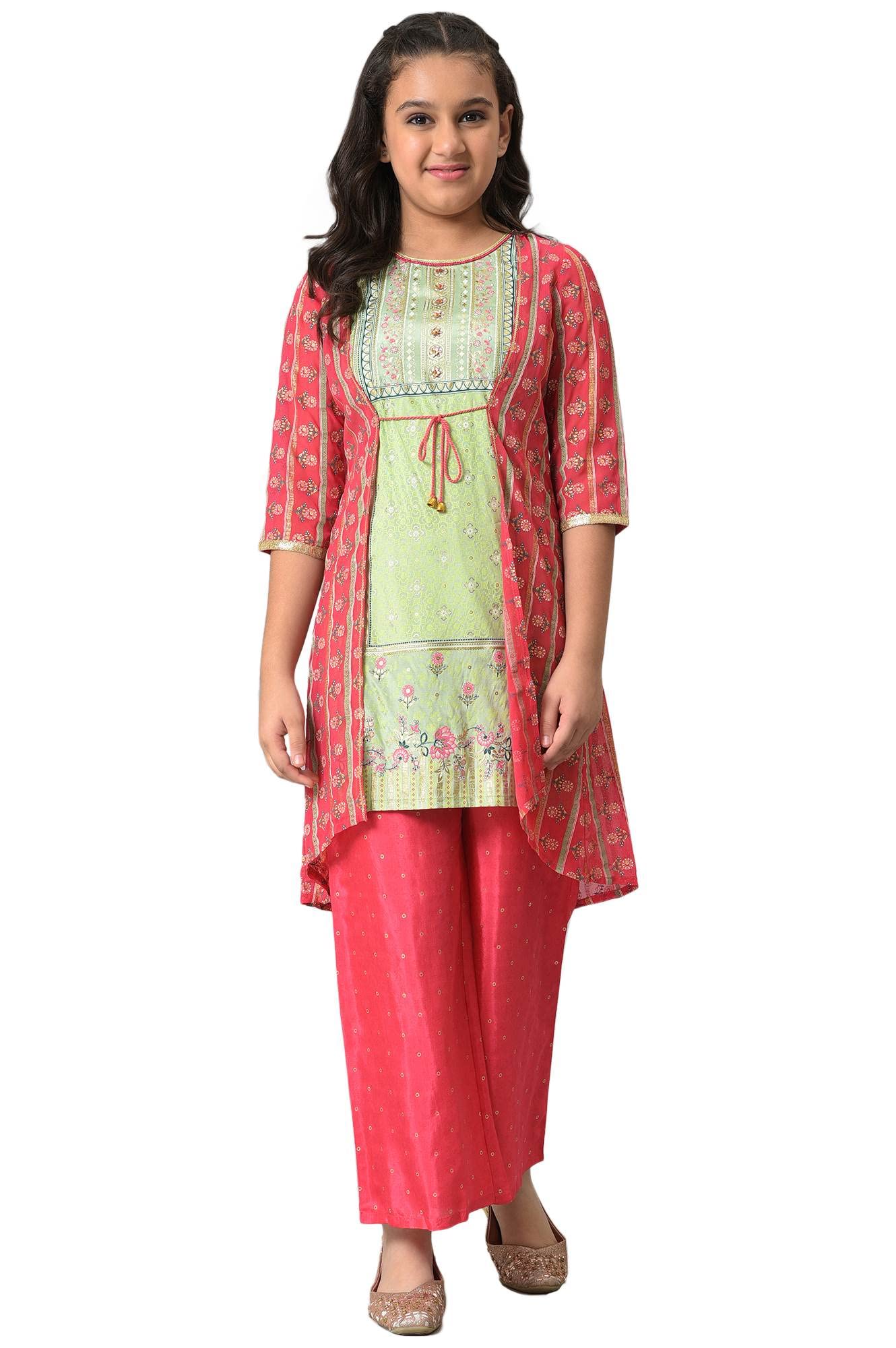 Aurelia Girl'S Polyester Gillet-Kurta-Straight Palazzo (22Aug10212A-504019_Pink