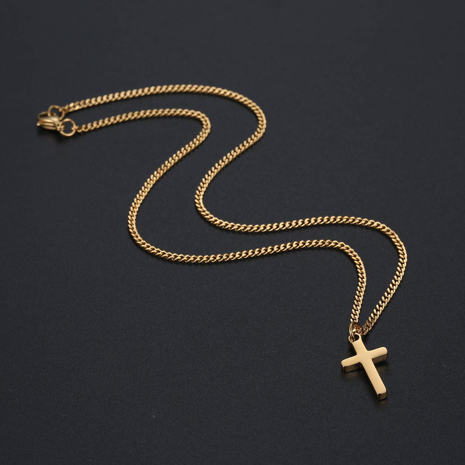 Joxevyia Cross Necklace for Men 14K Gold Filled Stainless Steel Small Cross Pendant with Cuban Chain Necklace Simple Faith Jewel