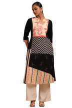 Soch Women Linen Floral Print Kurta with Thread Work