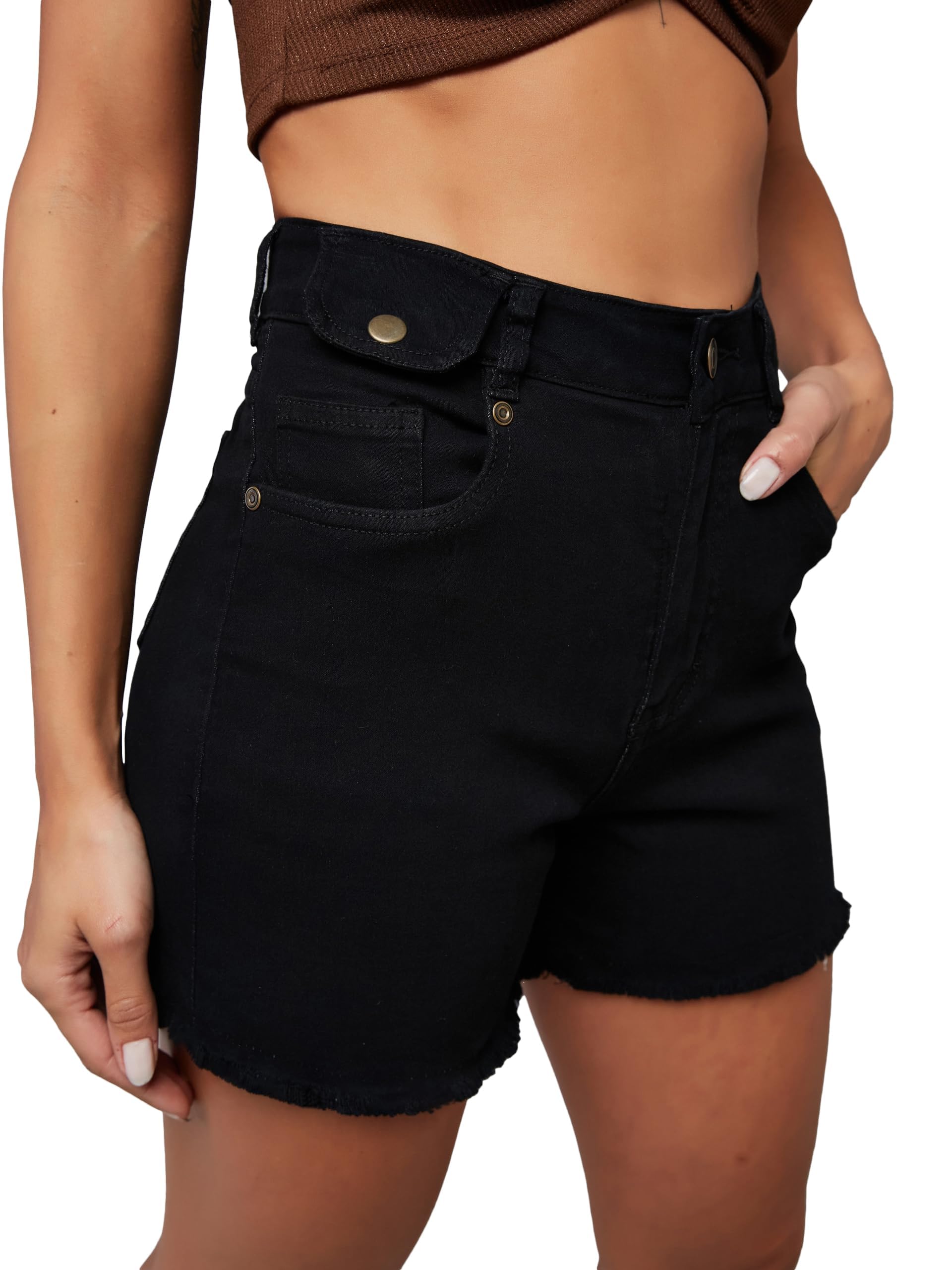 Miss Chase Womens Relaxed Fit Regular Length High/Mid Rise Denim Shorts (MCSS23DEN09-10-62-34, Black, 34)