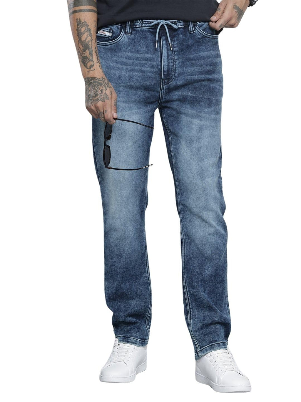 The Indian Garage Co Mens Regular Fit Solid Denim Sweater