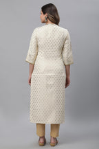 Aurelia Beige Foil Pattern Rayon Blend Regular Kurta