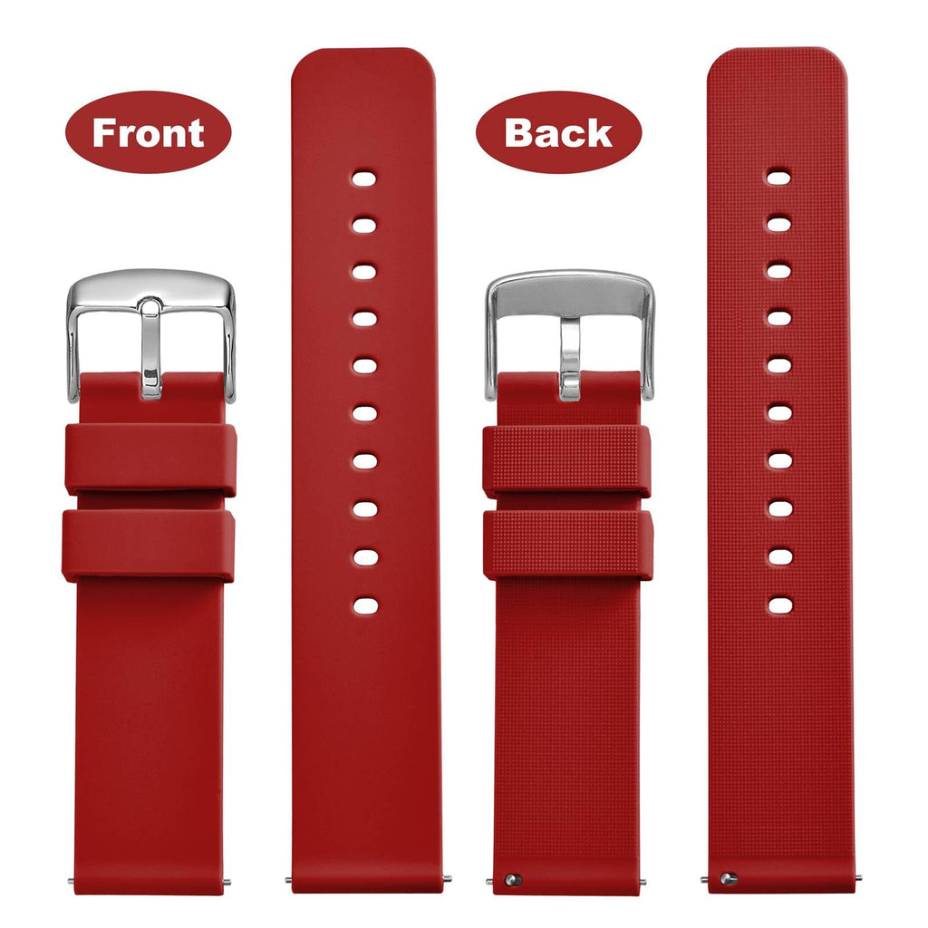 WOCCI 14mm Silicone Watch Band, Quick Release Rubber Replacement Strap with Silver Stainless Steel Buckle (Christmas Red)