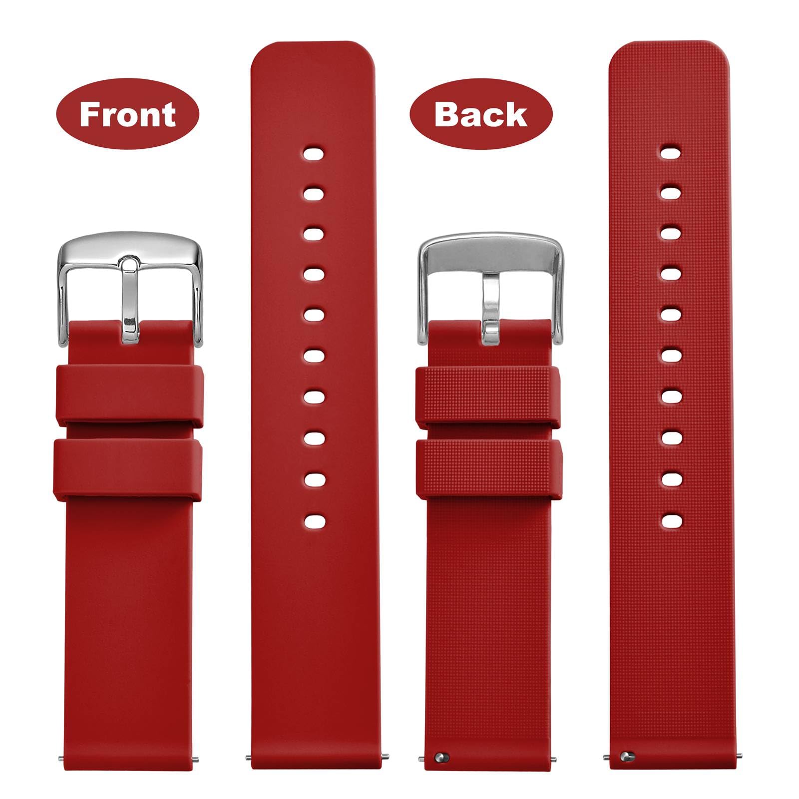 WOCCI 16mm Silicone Watch Band, Quick Release Rubber Replacement Strap with Silver Stainless Steel Buckle (Christmas Red)