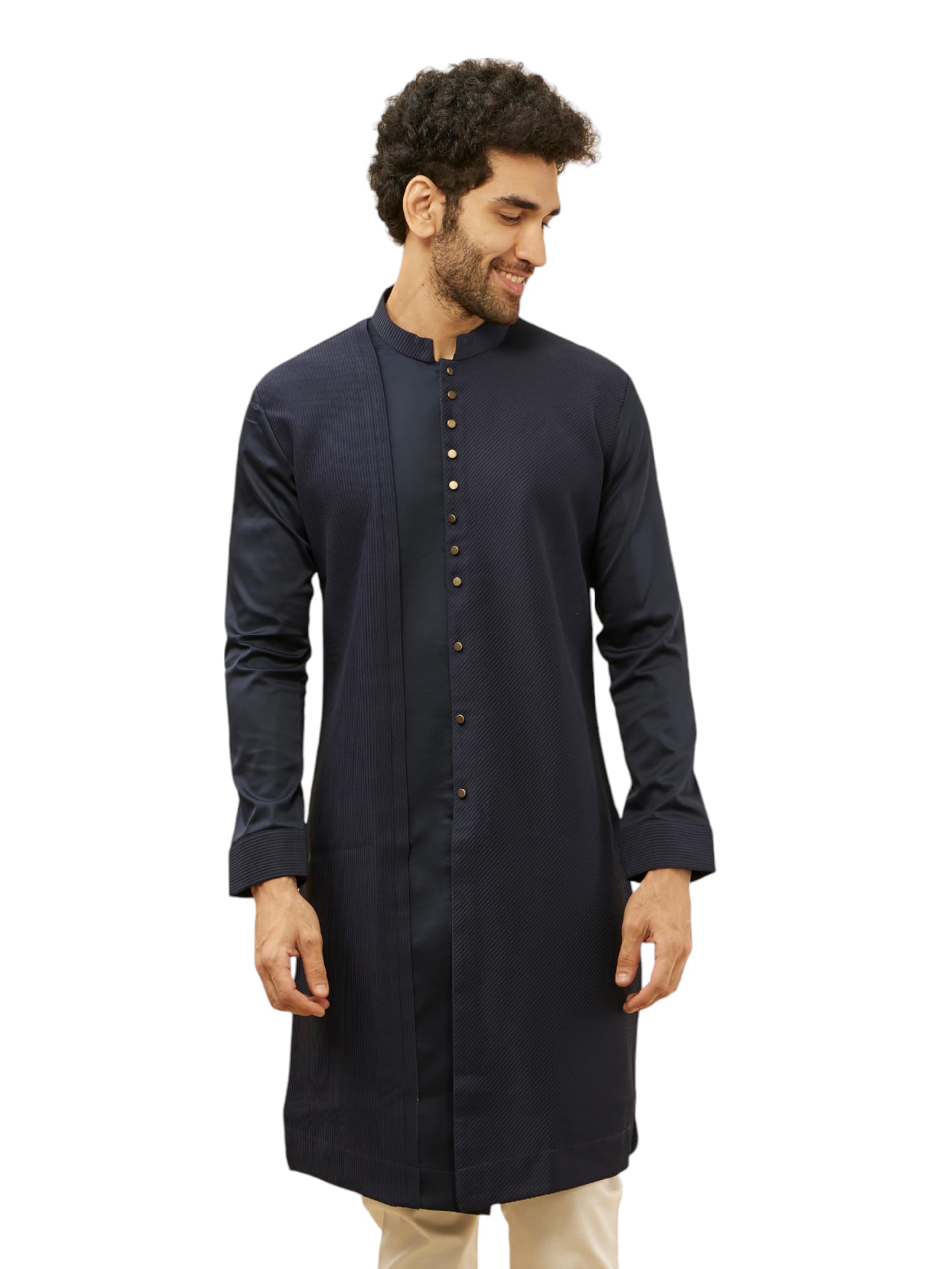 Manyavar MenS Navy Blue Textured Kurta (Xxl)