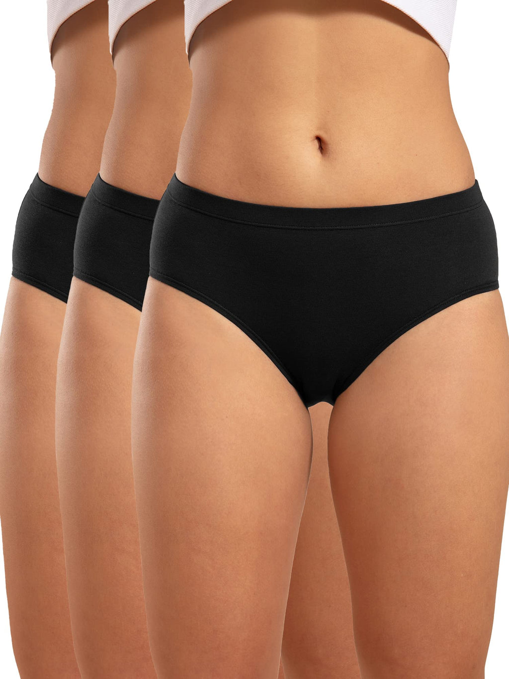 Nykd (Nyp100 All Black Breathable Cotton Hipster Panty Set For Women | Mid Rise, Medium Coverage With Anti Bacterial & Anti Odou