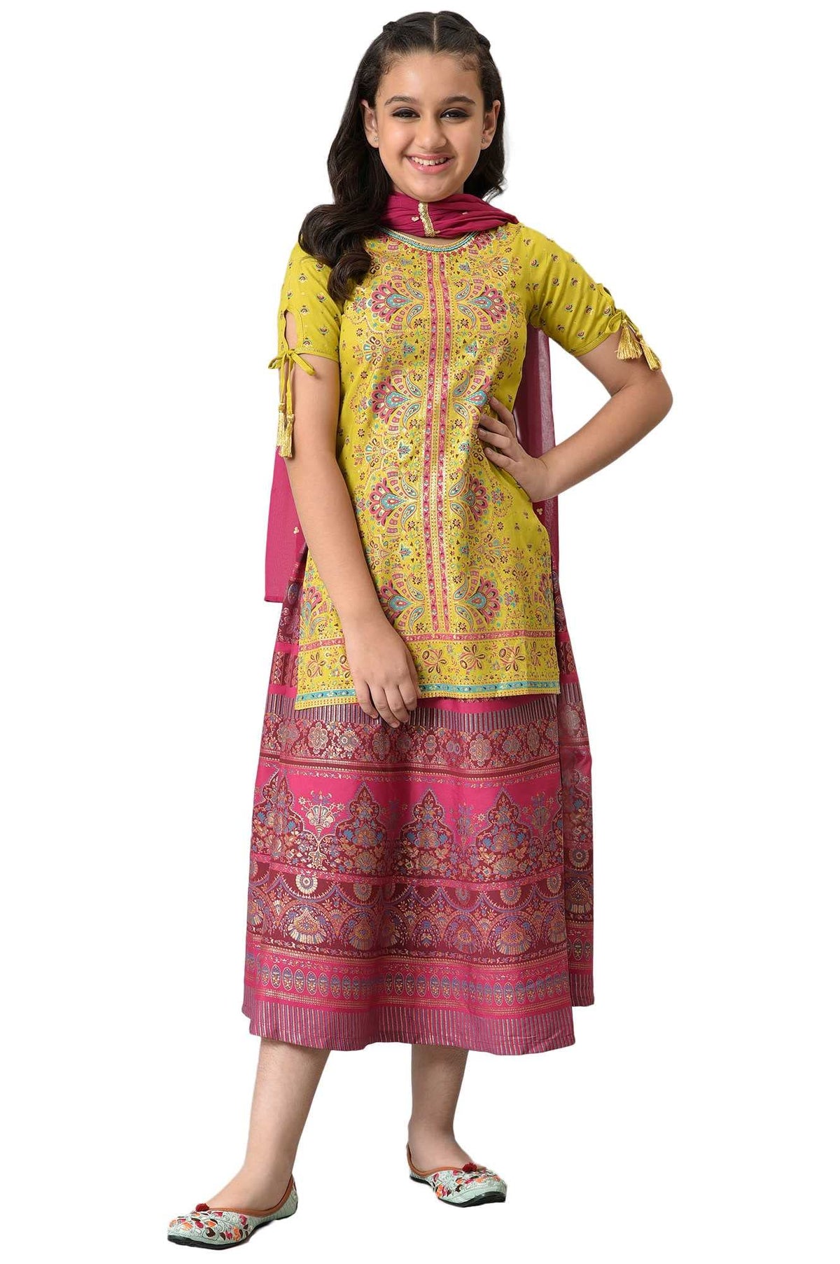 Aurelia GirlS Viscose Kurta & Skirt & Dupatta (22Aug10271C-505968_Green