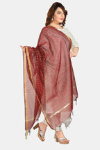 Fabme Women'S Silk Blend Checkered Dupatta With Embellish Golden Border Chocolate, Free Size