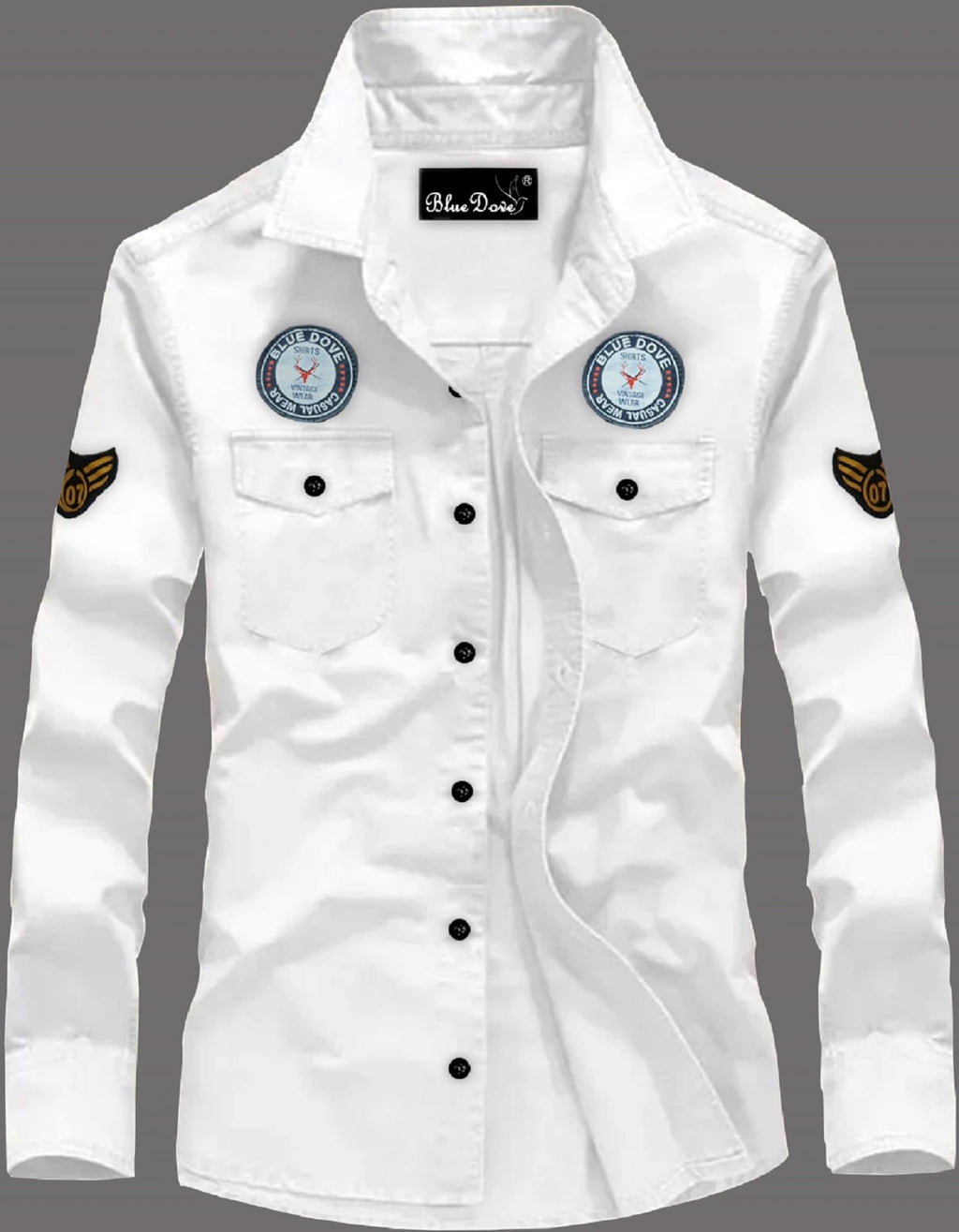 Kadiyu MenS Cotton Blend Shirt With Pockets Full Sleeves Round Collar Neck Botton Down Closure Solid Pattern Relaxed Fit And St