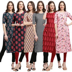 Pinkmint Printed Kurti for Womens ll Straight Kurtis for Womens ll Stylished Kurti (Pack of 6)