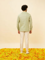 Manyavar Mens Green Cotton Short Kurta
