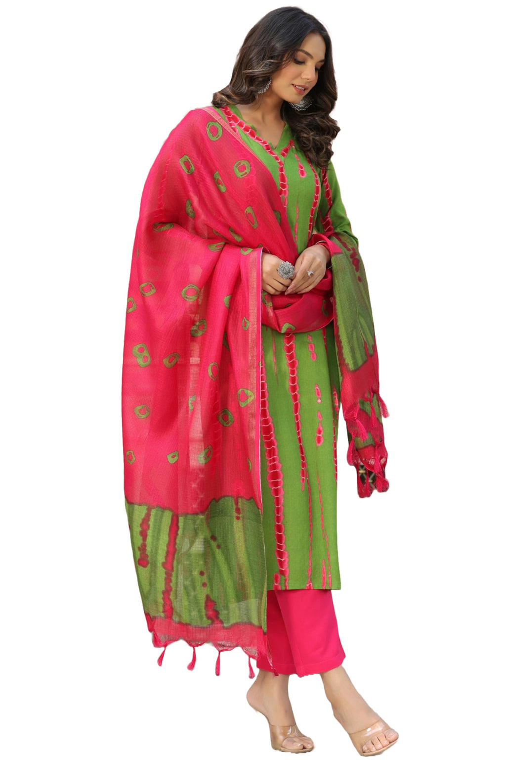 ANNI DESIGNER Ladies Cotton Blend Kurta with Trousers and Dupatta, green, S