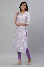 Aurelia White Floral Printed Printed Cotton Straight Long Kurta for Women