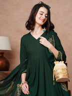 ANNI DESIGNER Women s Plain Cotton Blend Kurta Set, Green, L