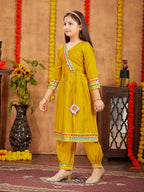 Aarika Girls Ethnic Wear Yellow Colour Solid With Gota Lace Work Silk Kurti Patiala Set (5-11 Years)