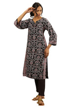 Folksong By W Women Black Festive Floral Print Viscose Straight Kurta_24Maf11685-910737_M
