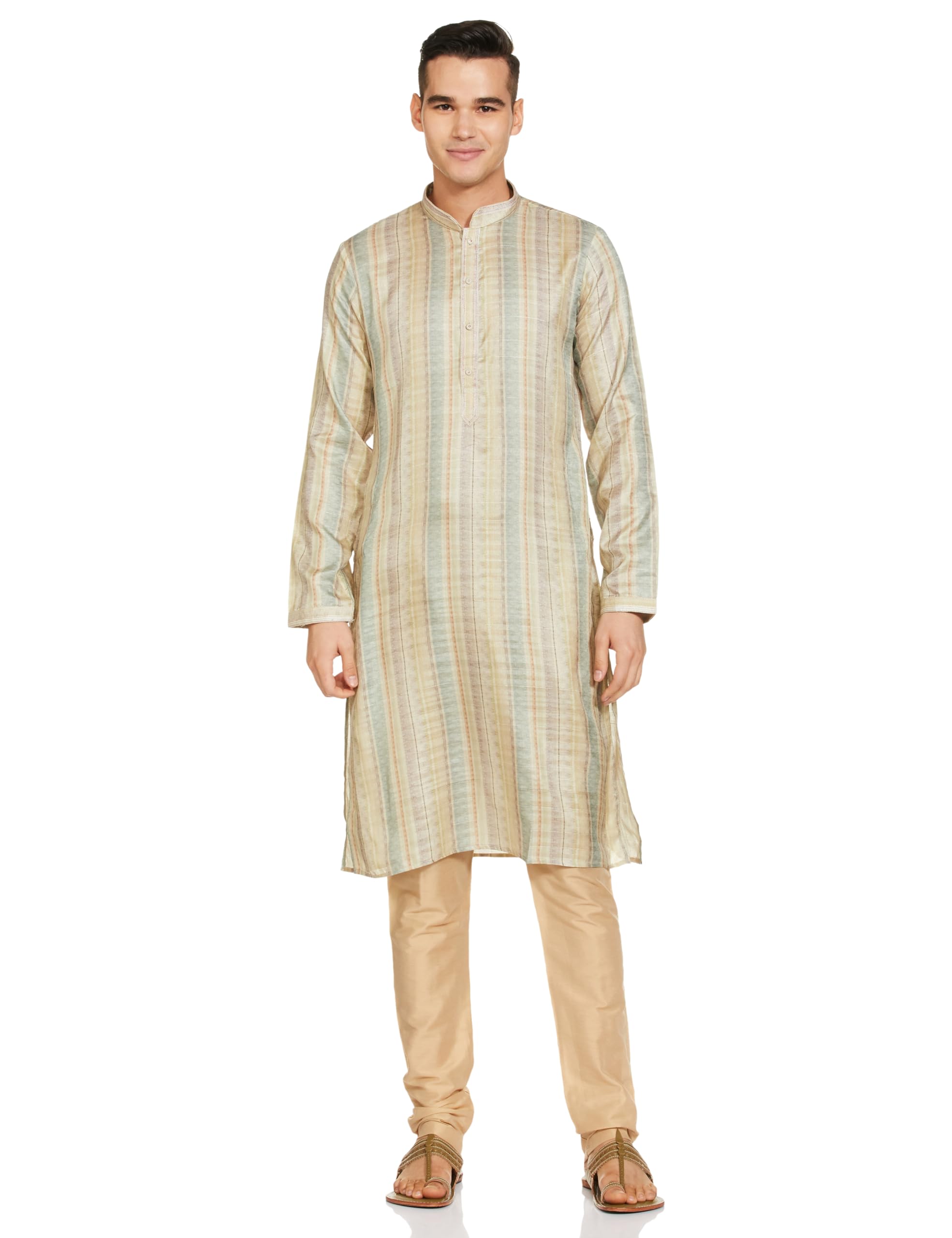 Manyavar Green Art Silk Printed Casual Kurta Set For Men