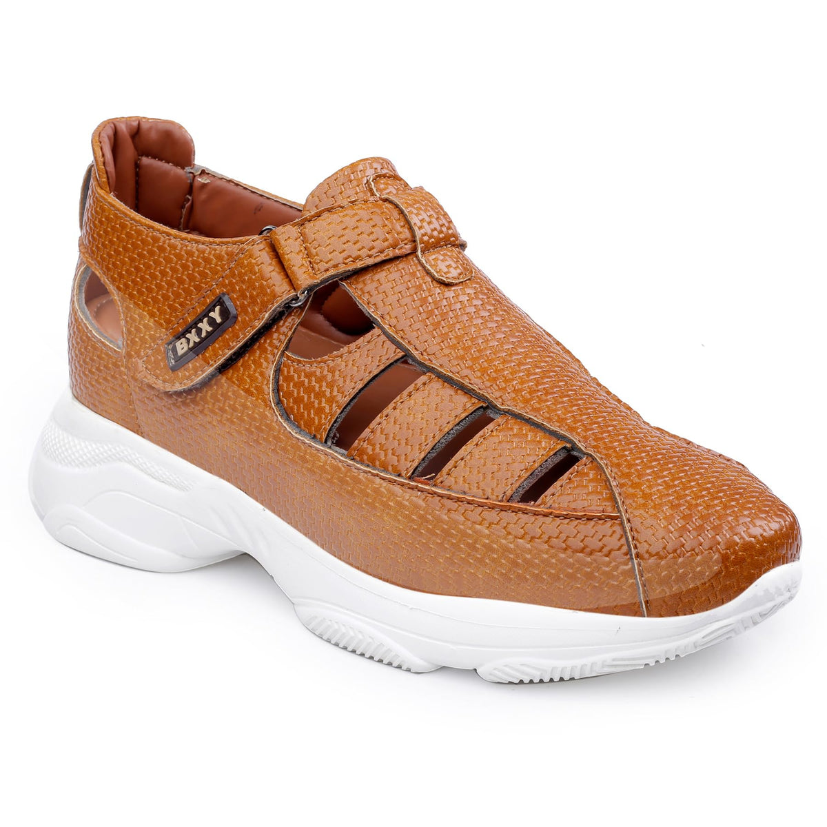 BXXY Mens 3 Inch Hidden Height Increasing Faux Leather Material With Tan Casual Elevator Slipon Sandals. 8 UK 8