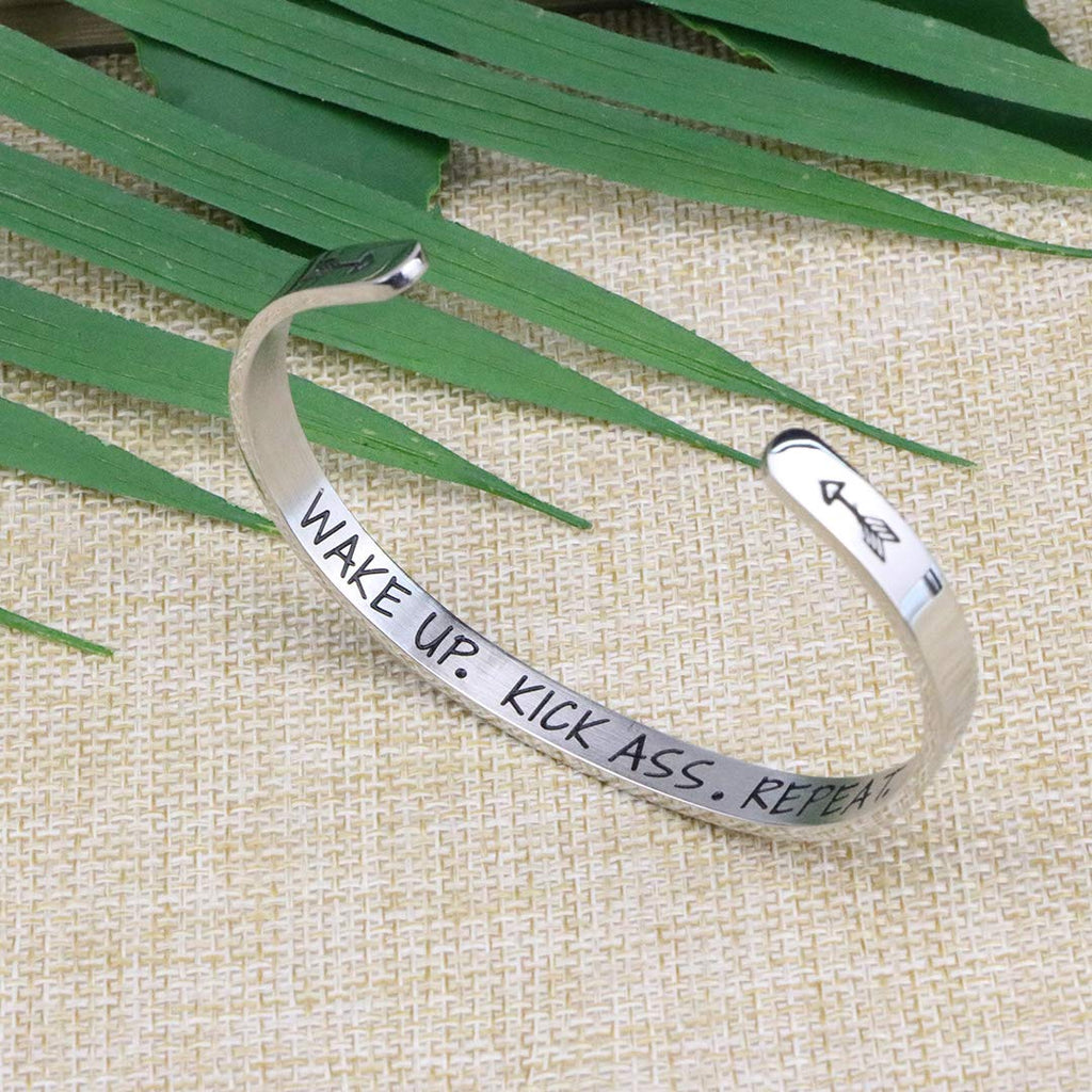 JoycuFF Wake Up Kick ... Repeat Bracelet Feminist Jewelry Cuff Bangle Birthday Gift for Her Funny Gifts Birthday Christmas Gradu