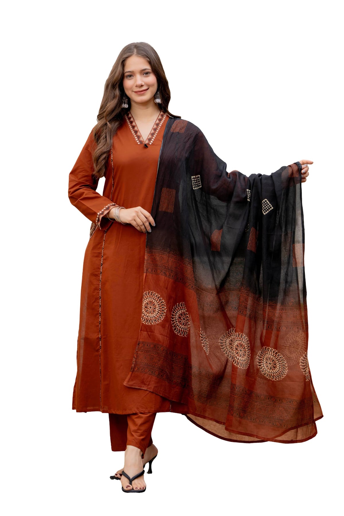 Meera Fab Women Floral Printed Pure Cotton Straight VNeck Side Pocket Kurta With Palazzos & Dupatta 3