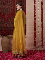 ANNI DESIGNER Women s Viscose Rayon Straight Kurta with Trousers and Dupatta, Mustard, 44