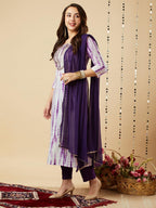 ANNI DESIGNER Women s Rayon Viscose Print Straight Kurta with Pants & Dupatta, purple, XL