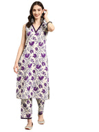 SMOWKLY V-Neck Sleeveless Kurta for Women (1430_PRL_S) Purple