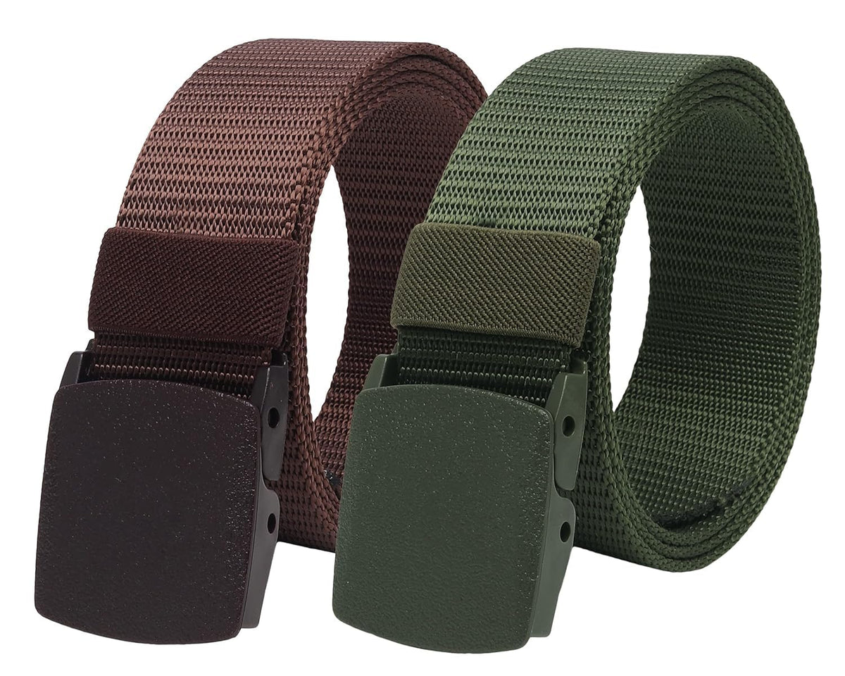Uzak MenS & WomenS Nylon Canvas Strap With Push Lock Plastic Flap Buckle Belt (Brown & Green) 40