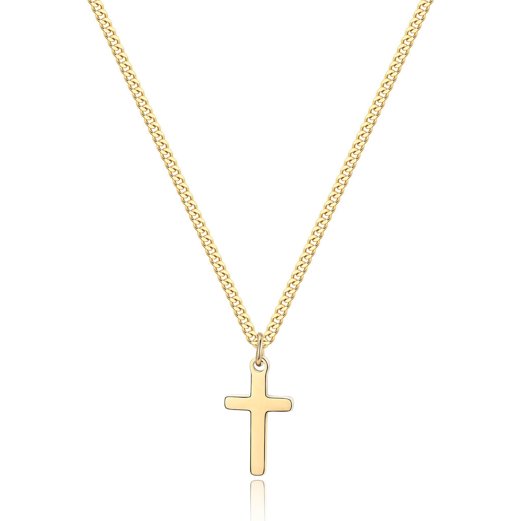 Joxevyia Small Cross Necklace for Boy 14K Gold Filled Stainless Steel Cross Pendant with Cuban Chain Necklace Simple Faith Jewel