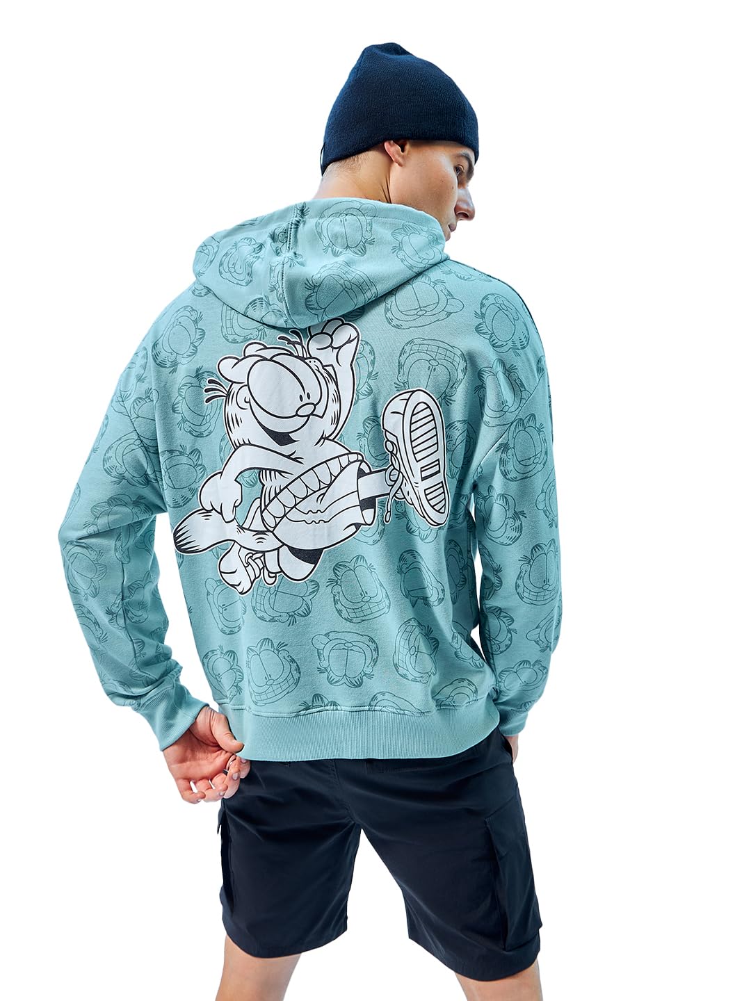 Bewakoof Official Garfield Merchandise Mens Graphic Printed Oversized Hoodie_597123_Grey_XL