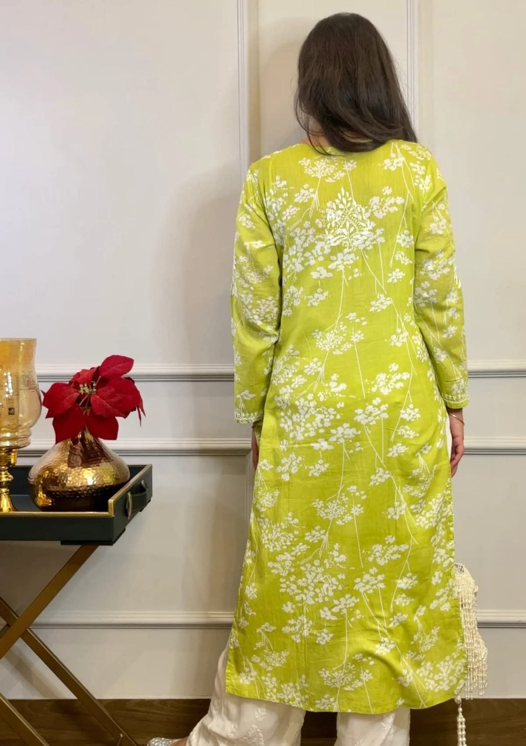 ANNI DESIGNER Womens Cotton Blend Straight Chikankari Embroidered Kurta (Zainab-Green_XXL_Green_XX-Large)