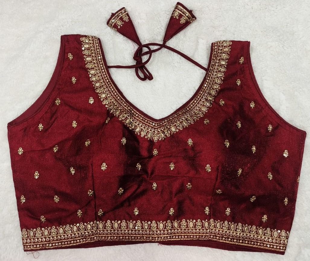 Pujia Mills WomenS Indian Ethnic Wear Designer Golden Zari Embroidery With Sequence Work V Neck Sleeveless Readymade Worked Sar