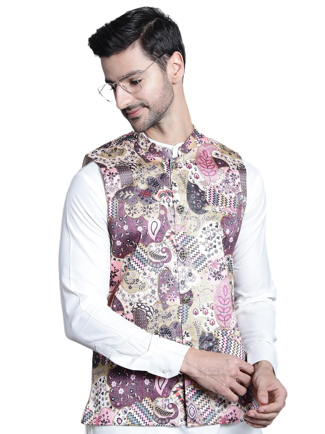 Jompers Mens Printed With Zari Work Waistcoat