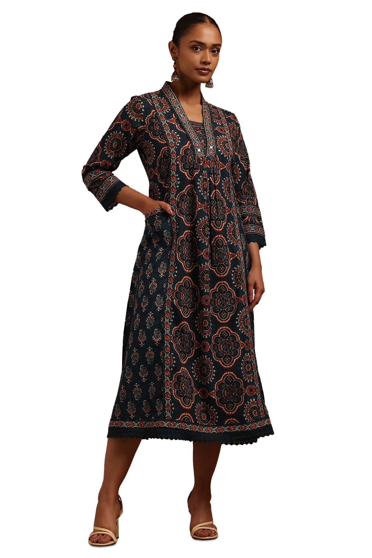 Soch Women Cotton Ethnic Motifs Dress with Faux Mirror