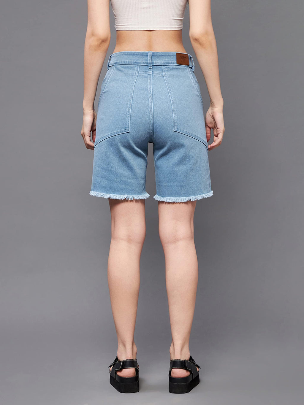 Miss Chase Womens Light Blue Regular High Rise Clean Look Above Knee Stretchable Denim Shorts