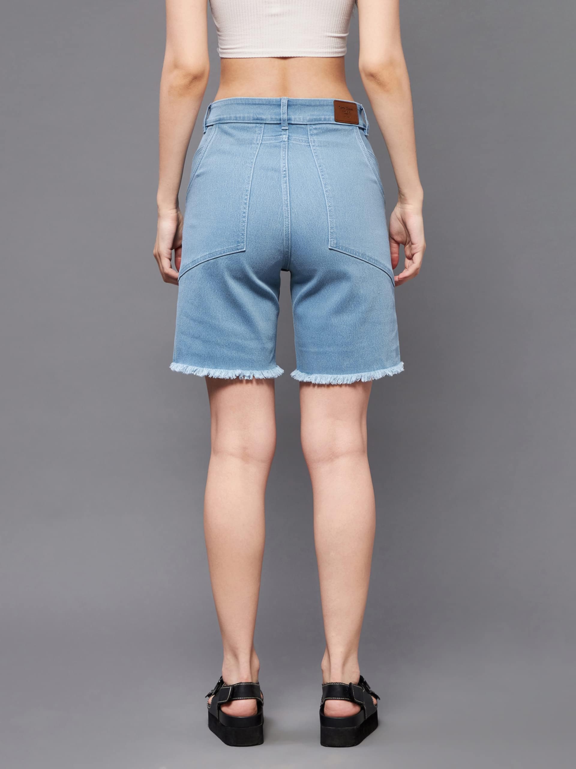 Miss Chase Womens Light Blue Regular High Rise Clean Look Above Knee Stretchable Denim Shorts