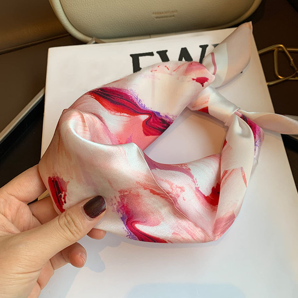 PoeticEHome 100% Real Mulberry Silk Women Small Square Neck Scarfs 21 Lightweight Neckerchief Printed Headscarf Gift Packed (J1