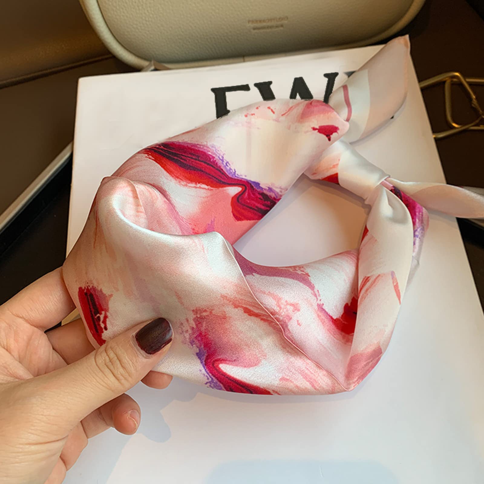 PoeticEHome 100% Real Mulberry Silk Women Small Square Neck Scarfs 21 Lightweight Neckerchief Printed Headscarf Gift Packed (J1