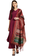 ANNI DESIGNER Women 's Cotton Kurta with Palazzo, Burgundy, Medium