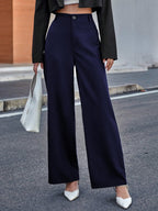 Toochki Straight Pants Trousers for Women with High Waist, Formal Spandex Pant for Women Office Wear Navy Blue