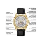 Bulova Men's Classic Sutton 4-Hand Automatic Watch with Gold Stainless Steel, Black Leather Strap,Open Aperture,Exhibition Caseb