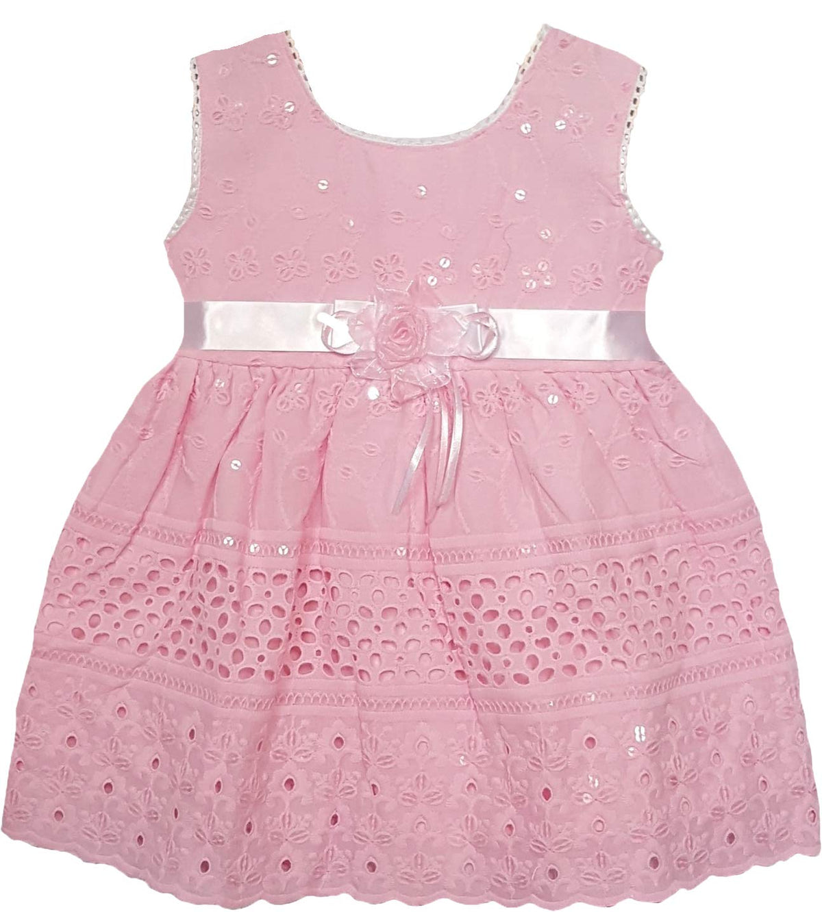Little Panda Girls Fit & Flare Knee Length Embroidered Dress (Pink, 06 Months) 0-6