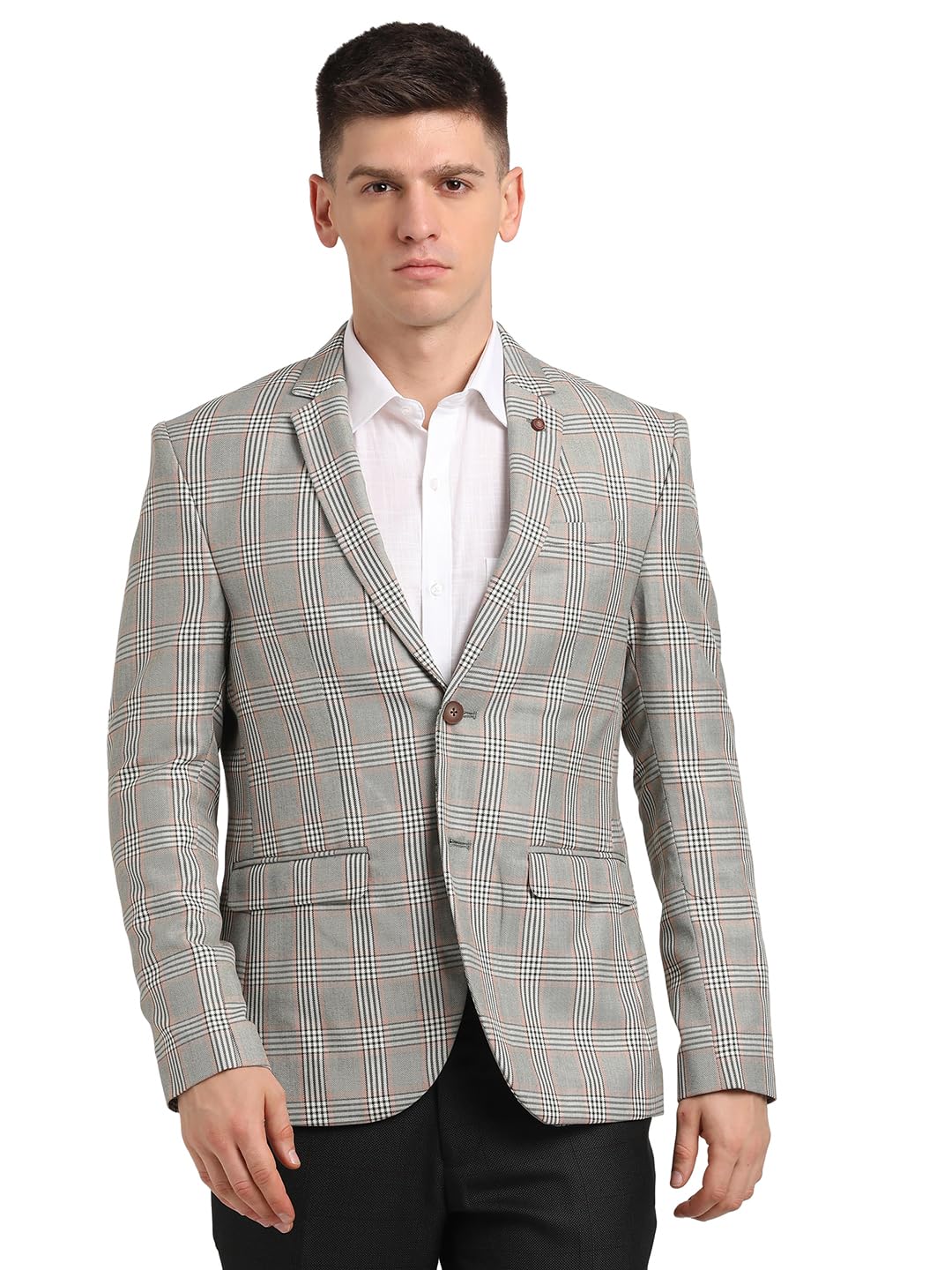 Turtle Men Poly Viscose Checkered Grey Blazer