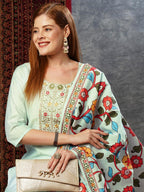 ANNI DESIGNER Ladies Cotton Blend Kurta with Trousers and Dupatta, grey, M