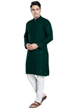 DIVISIVE Mens Sequince Embroidered Cotton Blend Only Slim Fit Kurta (DKRT18_XXXL_Bottle Green)