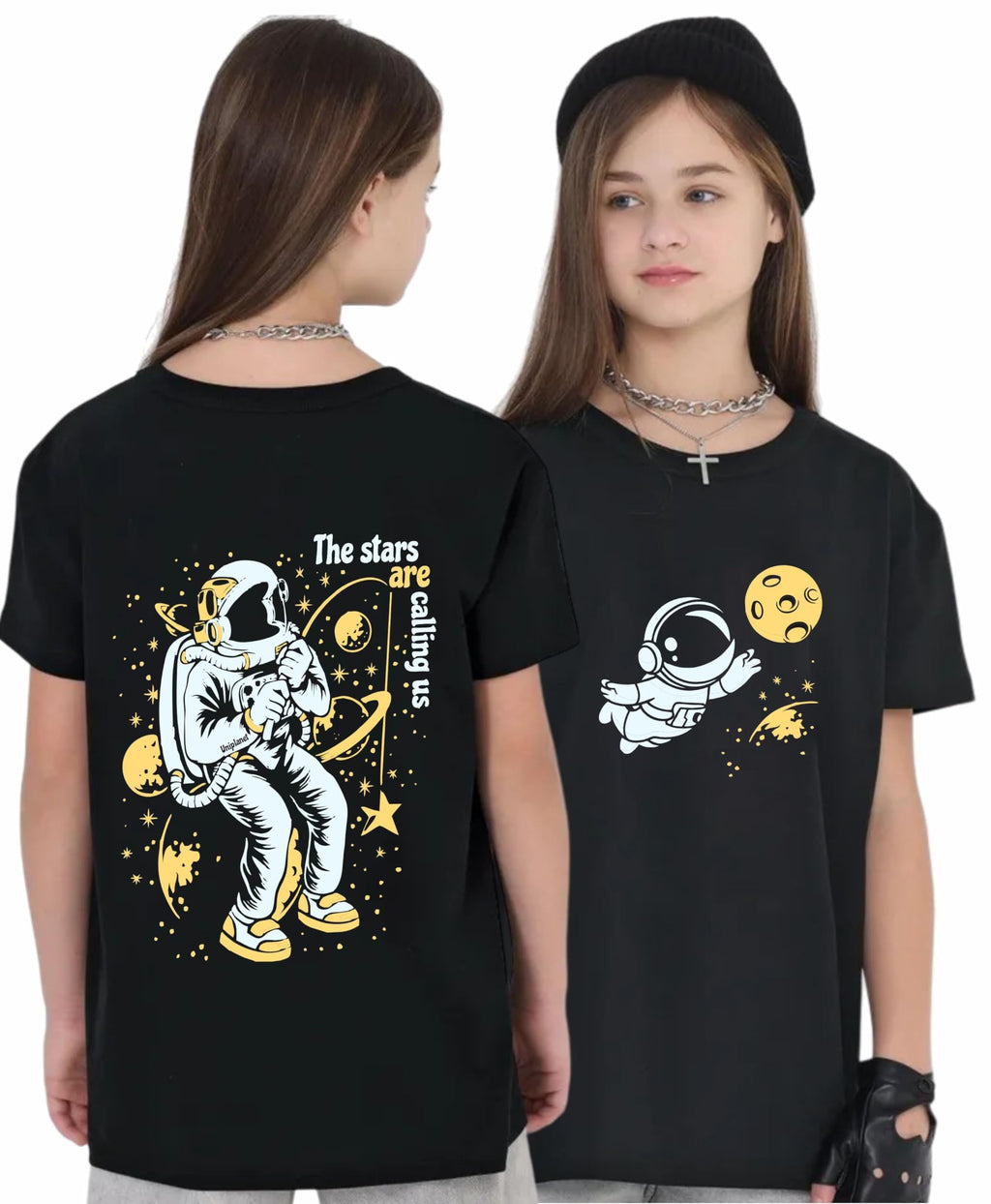 Uniplanet Store GirlS Cotton T Shirt With Round Neck Half Sleeves Graphic Printed Space Theme Regular Fit And Standard Length B