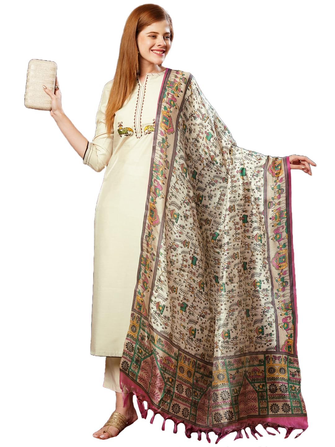 ANNI DESIGNER Womens Cotton Blend Straight Solid Kurta with Pant & Dupatta (SAVARI Cream-NW_XXL_Cream_XX-Large)