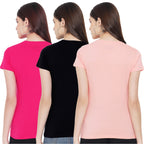 Preneum Womens Cotton Regular Fit Latest Graphic Stylish Printed Short Sleeves Casual T-Shirt || Trends & Stylish (Pack 3), Pea