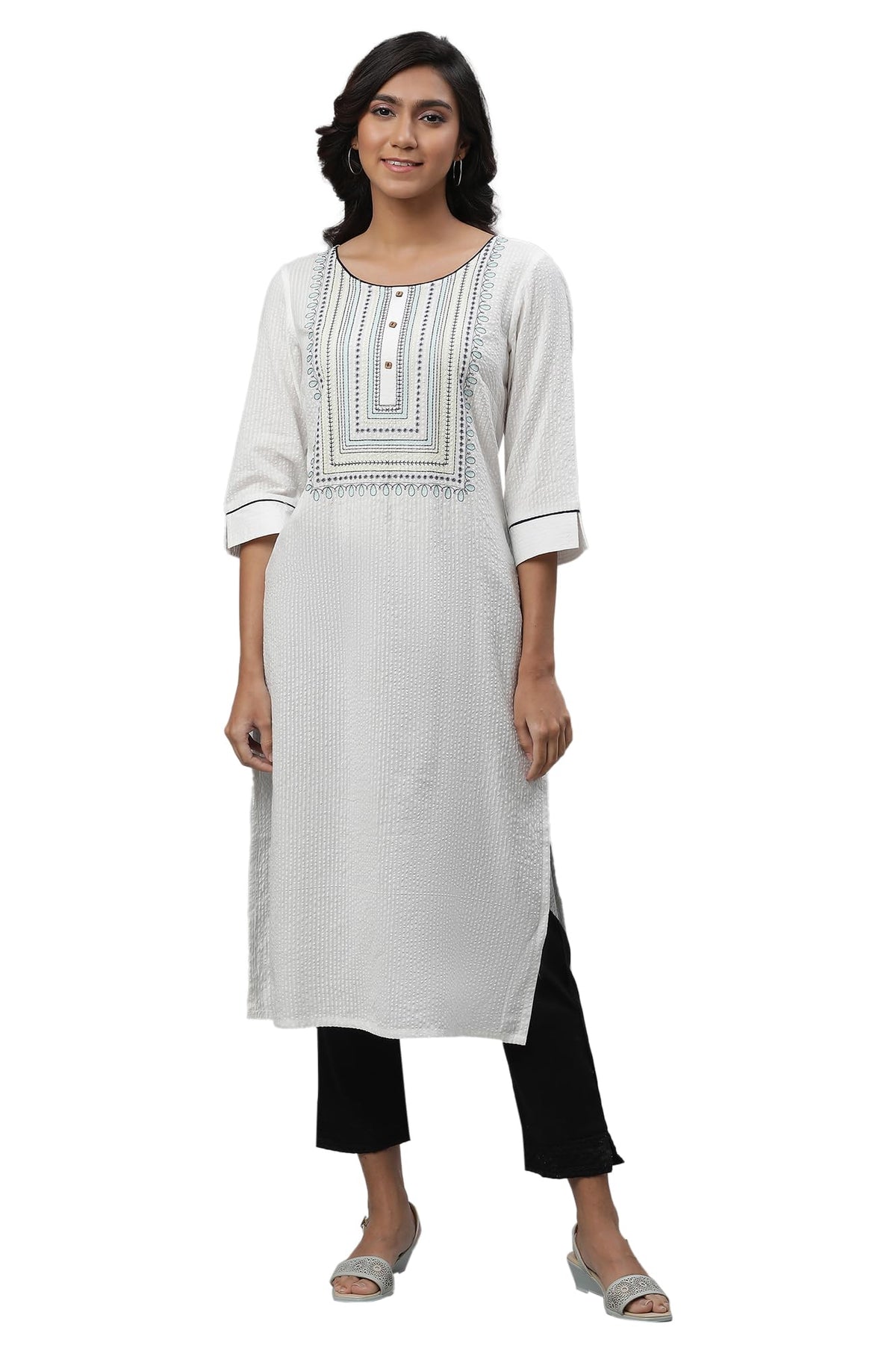 Aurelia WomenS White Solid Cotton Blend Straight Kurta_23Aua14600-606601_L
