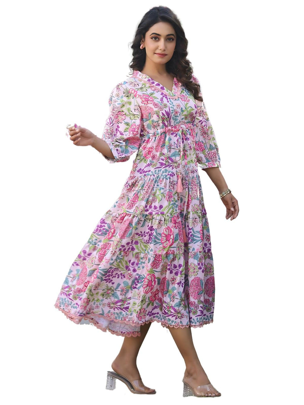 Greciilooks WomenS Rayon Casual Knee-Length Western Dress Pink